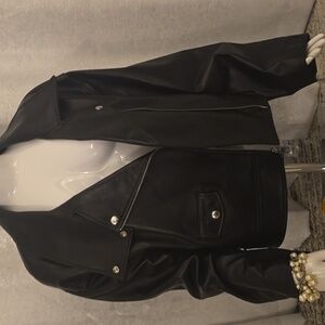 Antonio Melani Black Leather Jacket Biker Moto Silver Zippers New XL Retro 90s